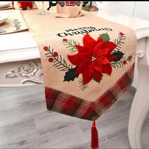 Merry Christmas table runner Cotton 3D patterns - Picture 2 of 9